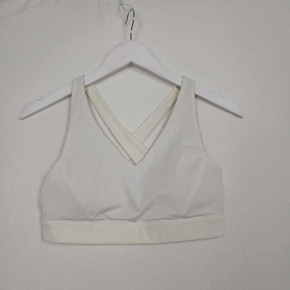 Lululemon White Cross Back V-Neck Sports Bra Size 8 Activewear Yoga Training